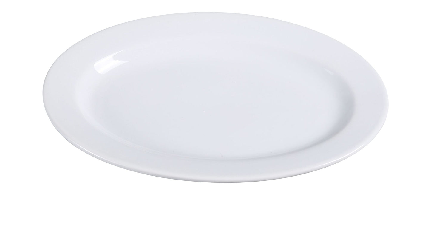 Oval Platter features a rolled edge design crafted from reliable, super white porcelain. Safe for dishwasher, oven, and microwave use, it offers versatile convenience for everyday meals or special occasions in restaurants and home use. Ideal for serving salads, desserts, and appetizers, this elegant platter combines durability with style to enhance your dining experience.