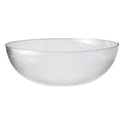 A stunning 18-inch hammered bowl featuring a textured surface, perfect for serving salads, fruits, or snacks and enhancing table settings for events, gatherings, or decorative displays.