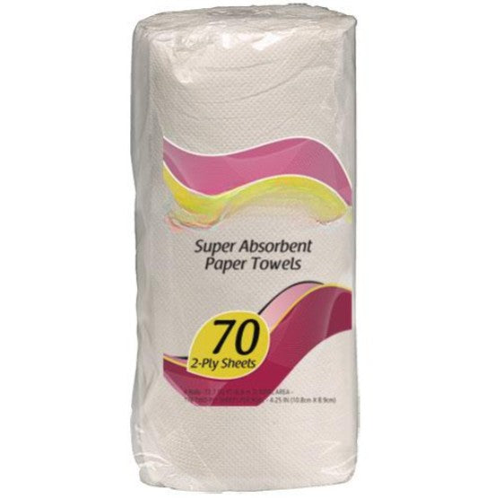 2-ply paper towel roll, 70-sheet absorbent paper towels, durable kitchen towels, disposable cleaning towels for home, office, restaurant, and commercial use, strong and reliable paper towels.