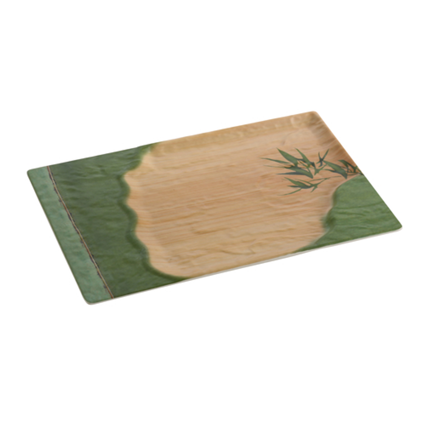Yanco Rectangular Plate BA-214 It is made from durable and reliable melamine material, which makes the plate look like ceramics. You can use this stylish plate to serve any dish you want. For example, you can use it for presenting cakes, appetizers or serving hot meals. The Bamboo collection has an elegant and stylish design. Performed in classic green color and natural bamboo look design, it will perfectly fit any restaurant environment.