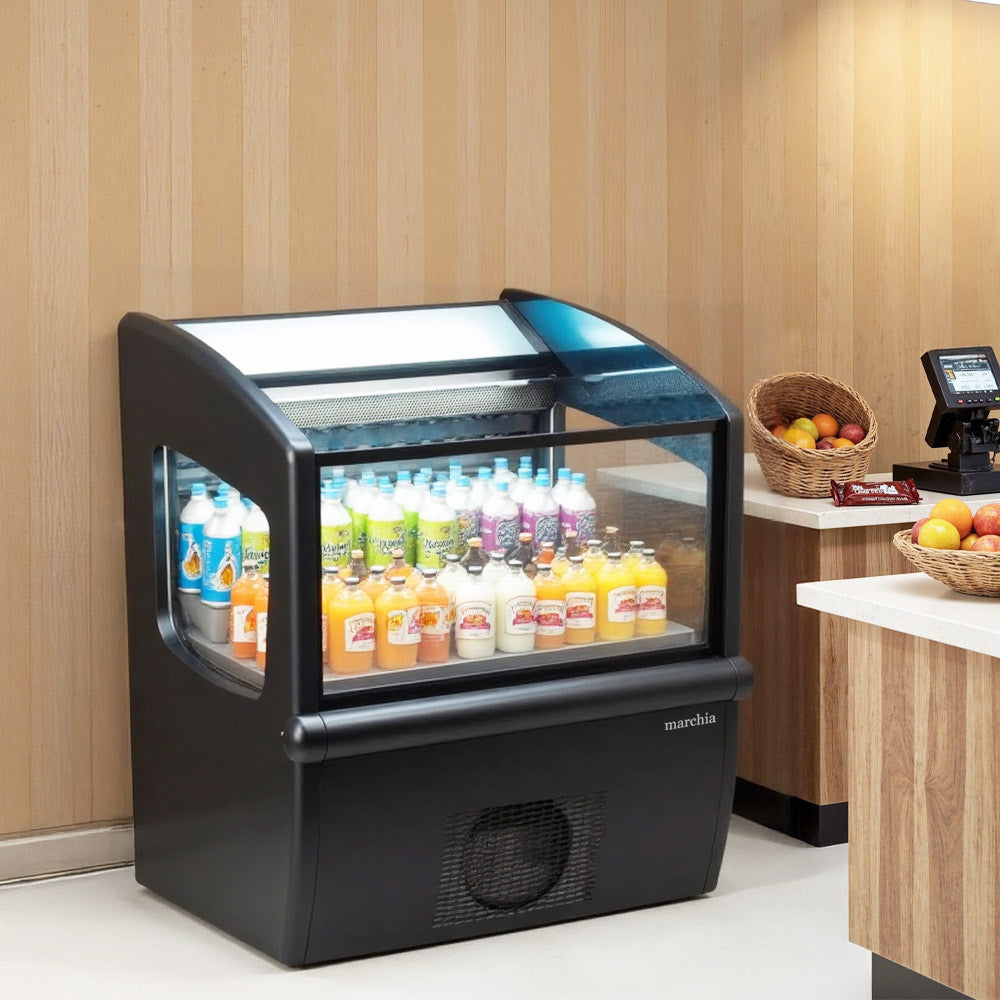 Marchia MDS30 30-inch top open air cooler grab and go refrigerator ideal for displaying chilled drinks snacks and packaged foods in cafes convenience stores and retail spaces