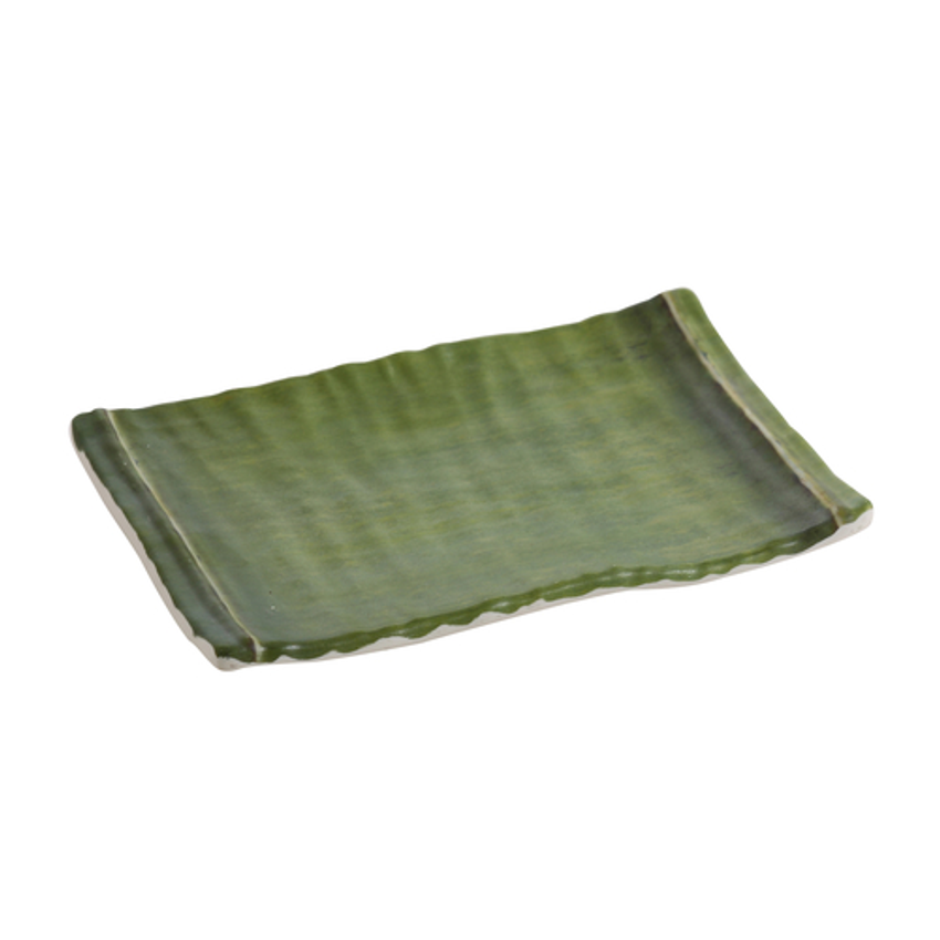 Yanco Rectangular Plate BA-308 It is made from durable and reliable melamine material, which makes the plate look like ceramics. You can use this stylish plate to serve any dish you want. For example, you can use it for presenting cakes, appetizers or serving hot meals. The Bamboo collection has an elegant and stylish design. Performed in classic green color and natural bamboo look design, it will perfectly fit any restaurant environment.