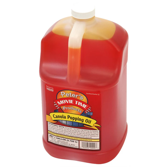 Gallon Popcorn Canola Oil 4/Pack satisfy all the popcorn lovers you know. This specially formulated oil is ideal for popcorn because it provides the same great taste found at movie theaters without high saturated fats and cholesterol.
