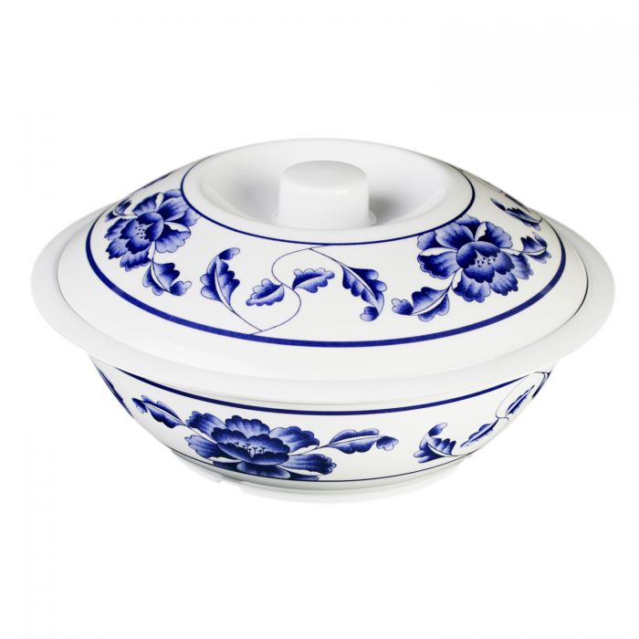 Thunder Group Serving Bowl With Lid is perfect for serving soups, salads, rice and other Asian dishes for a whole table to share. This big 80 Oz serving deep will bring oriental flare to your food presentation. Manufactured from a durable plastic material this special bowl is popular for its nearly unbreakable structure. However, with its heat resistance of up to 212°F melamine is not suitable for cooking in an oven or heating in a microwave.