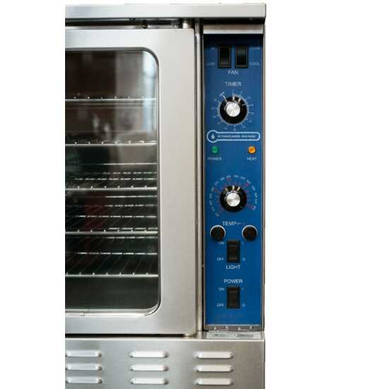 Standard Range SR-COE-SGL-208 Single Deck Full Size Electric Convection Oven - 208V, 3PH, designed for efficient baking and cooking in commercial kitchens, providing optimal heat distribution in a compact design.
