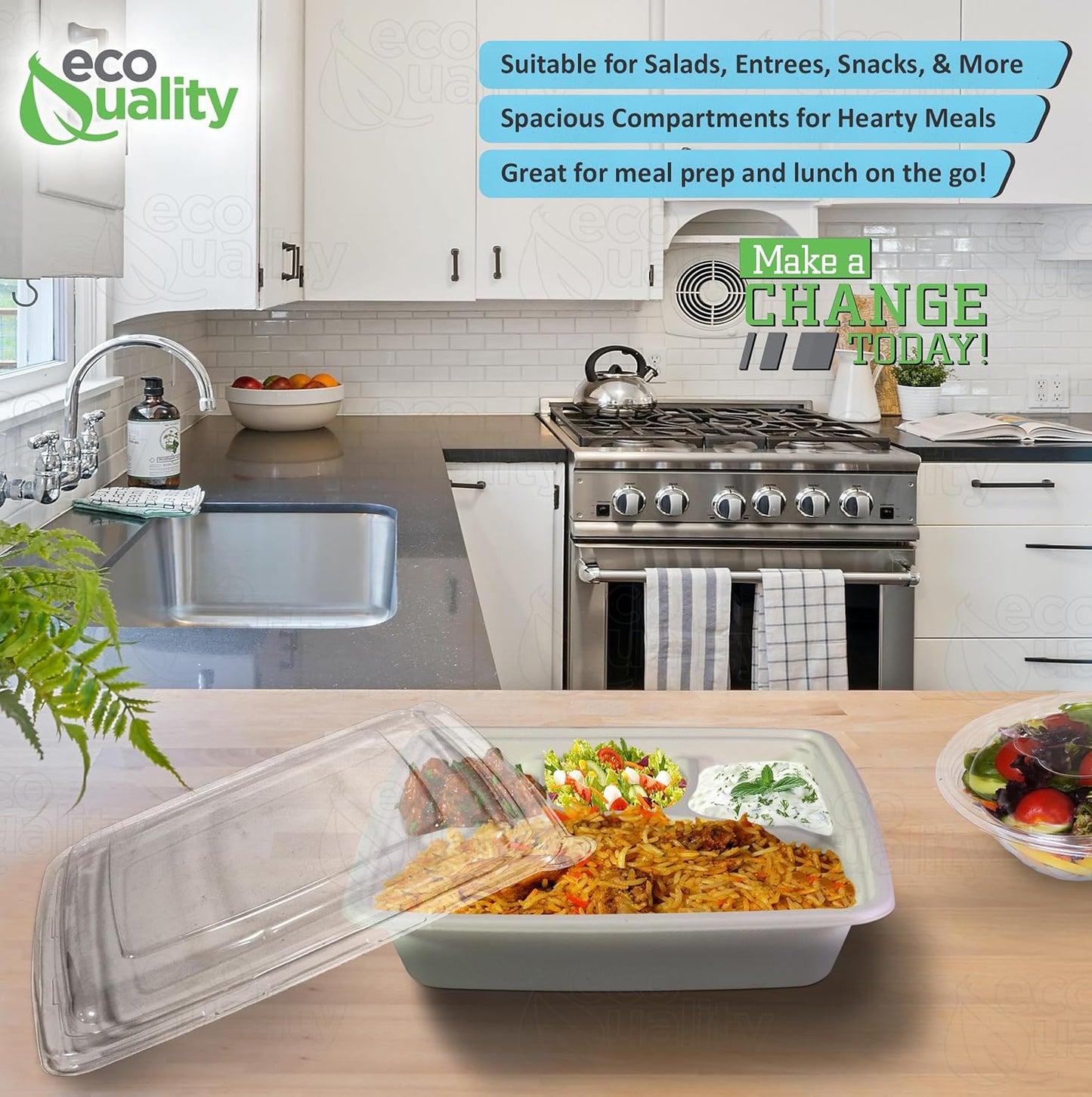 4 Compartment Compostable Food Storage Takeout Container with Clear Lids
