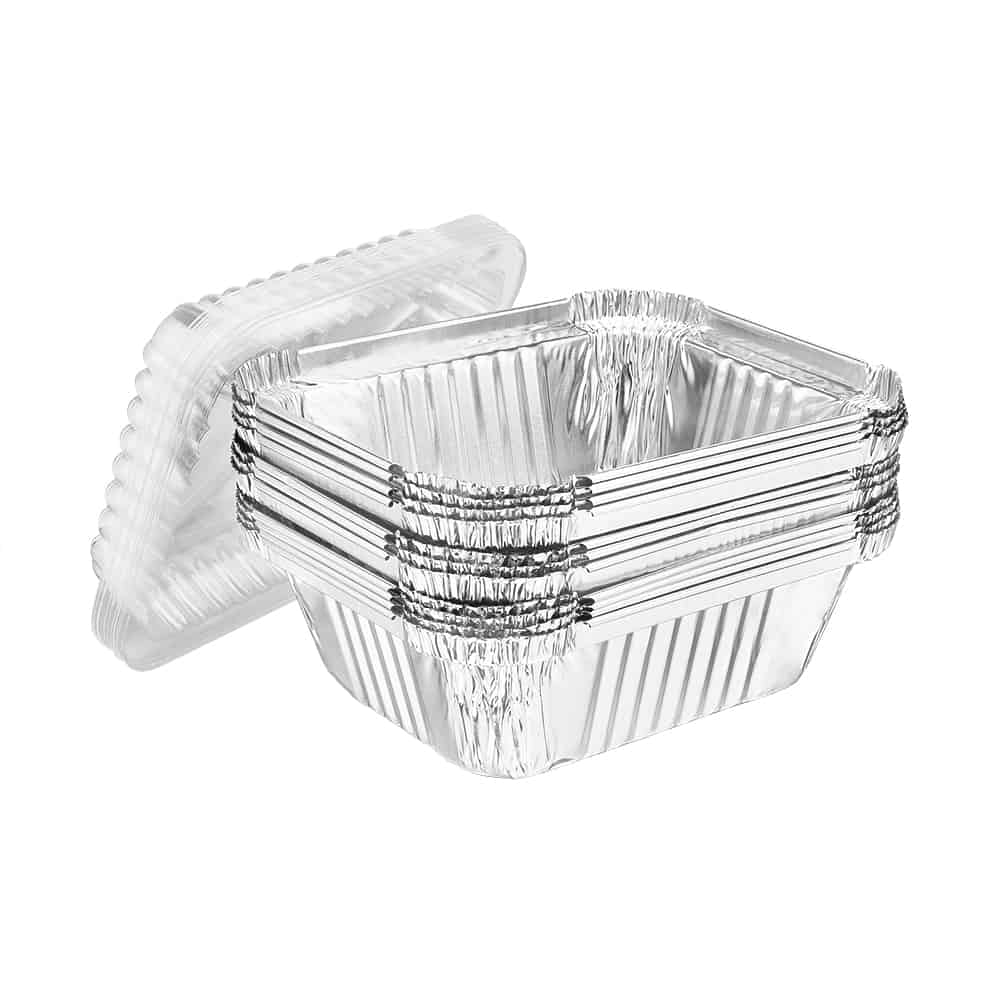 Aluminum 1lb oblong pan for baking bread, casseroles, and desserts. Oven-safe, disposable, and perfect for home baking, meal prep, and catering.
