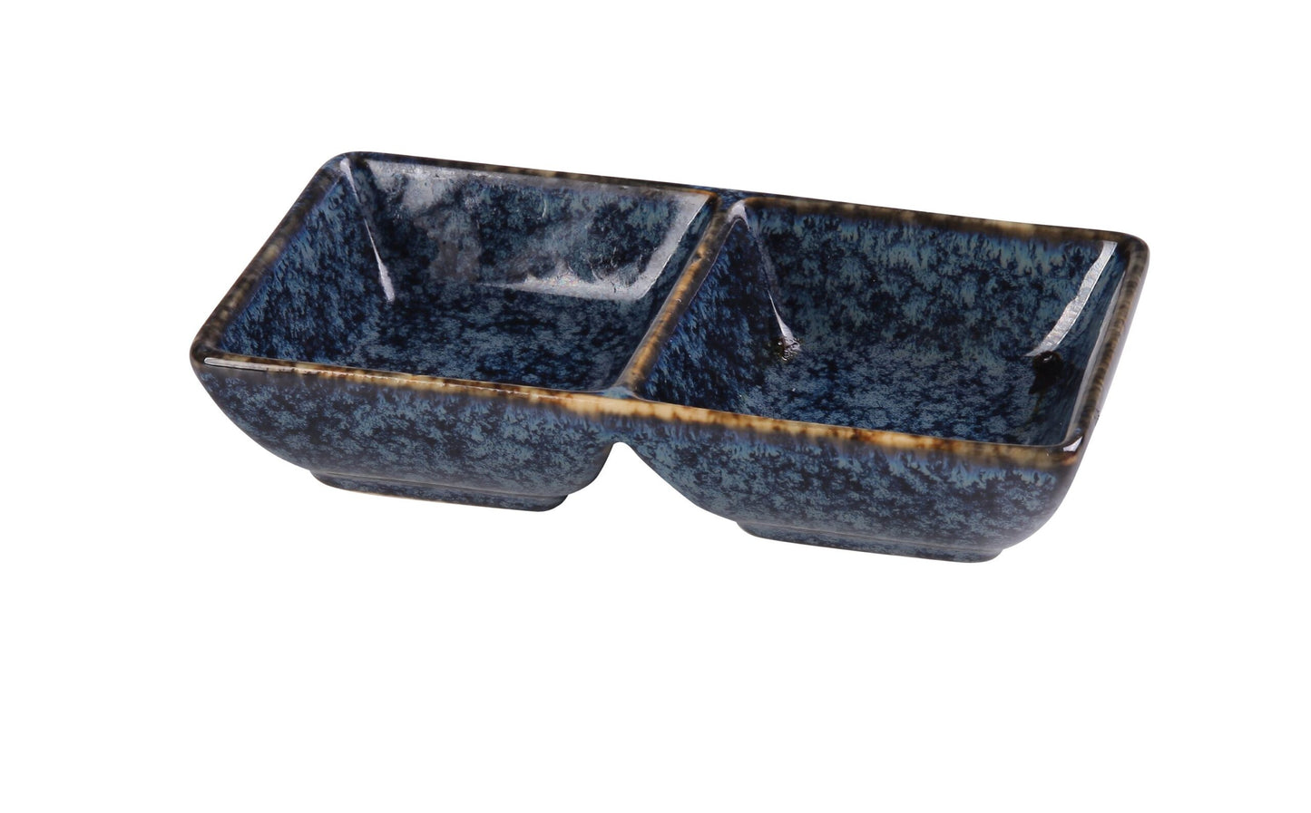 Yanco Double Sauce Dish BL-4032 is a stylish and practical addition to any table setting. Crafted from high-quality porcelain with a sleek glaze finish, this rectangular dish features a striking blue star design that enhances food presentation. Designed with two compartments, it is perfect for serving a variety of sauces, dips, or condiments. Measuring 5 3/4" Length x 3" Width x 1 3/8" Height, this dish is compact yet functional, making it ideal for restaurants, catered events, and home dining.