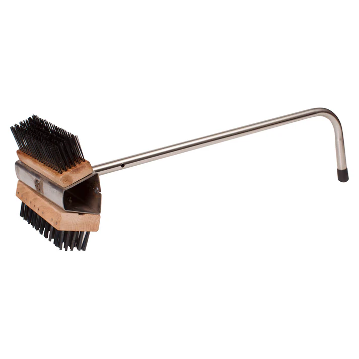 26-1/2" Dual-Headed Wire Oven Brush 6/Pack helps keep wood stoves sparkling like new. Helping to remove unsightly burned cornmeal, crust and bubbling cheese, this dual headed brush is perfect for cleaning those unsightly, narrow spaces inside ovens. This dual headed brush is a must-have for pizzerias, cafes, caterers, caterers and buffet-style restaurants.