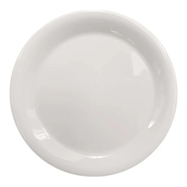 Thunder Group Narrow Rim Plate 12/Pcs embodies the look of ceramic tableware but is much more durable and affordable. This narrow rim round plate is of shatter resistant quality. It is constructed out of a heavy-duty commercial weight melamine, surpassing the restaurant and health safety standards. The plain design with a narrow rim and saturated ivory color make this melamine plate suitable for a variety of occasions and all kinds of establishments.