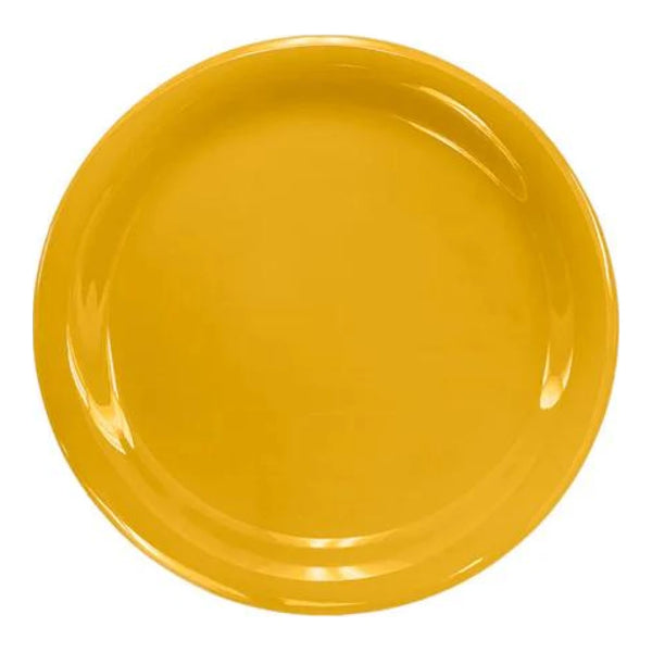 Thunder Group Narrow Rim Plate 12/Pcs embodies the look of ceramic tableware but is much more durable and affordable. This narrow rim round plate is of shatter resistant quality. It is constructed out of a heavy-duty commercial weight melamine, surpassing the restaurant and health safety standards. The plain design with a narrow rim and saturated yellow color make this melamine plate suitable for a variety of occasions and all kinds of establishments.