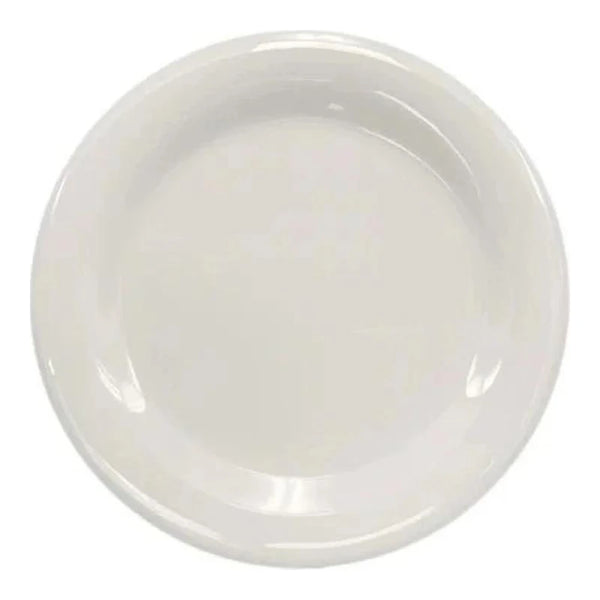 Thunder Group Narrow Rim Plate 12/Pcs embodies the look of ceramic tableware but is much more durable and affordable. This narrow rim round plate is of shatter resistant quality. It is constructed out of a heavy-duty commercial weight melamine, surpassing the restaurant and health safety standards. The plain design with a narrow rim and saturated ivory color make this melamine plate suitable for a variety of occasions and all kinds of establishments.