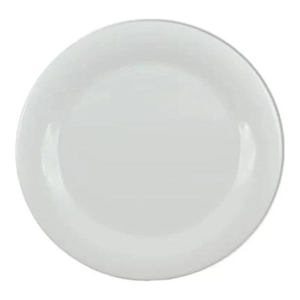 Thunder Group Narrow Rim Plate 12/Pcs embodies the look of ceramic tableware but is much more durable and affordable. This narrow rim round plate is of shatter resistant quality. It is constructed out of a heavy-duty commercial weight melamine, surpassing the restaurant and health safety standards. The plain design with a narrow rim and saturated white color make this melamine plate suitable for a variety of occasions and all kinds of establishments.