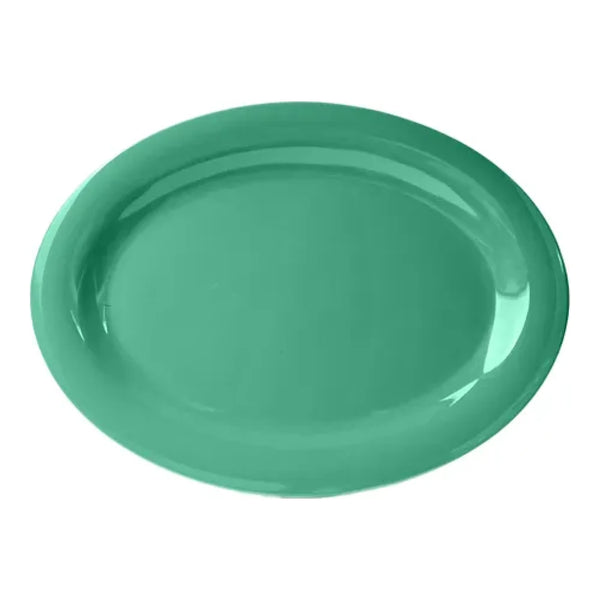 Thunder Group Platter 12/Pcs is a traditional-looking durable tableware. It is made of melamine, a popular material among professional food-services. Such green oval platter goes well with any interior design. There are 7 colors in the Western collection. This platter will help you serve different entrees, meats or bakery products. It is break and heat resistant, dishwasher safe. Non-toxic, NSF approved. Not for use in a microwave.