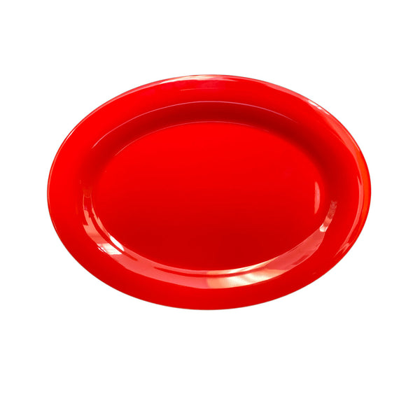Thunder Group Platter 12/Pcs is a traditional-looking durable tableware. It is made of melamine, a popular material among professional food-services. Such pure red oval platter goes well with any interior design. There are 7 colors in the Western collection. This platter will help you serve different entrees, meats or bakery products. It is break and heat resistant, dishwasher safe. Non-toxic, NSF approved. Not for use in a microwave.