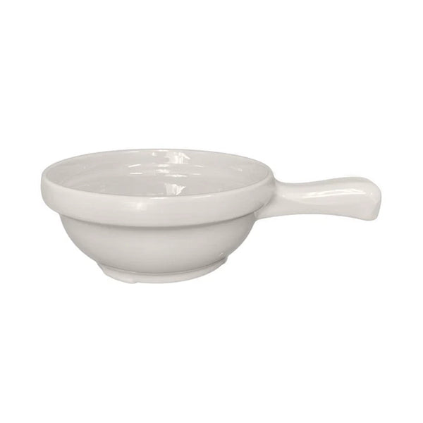 Thunder Group Soup Bowl With Handle 12/Pcs is made for soups, stews, and other liquids. It features a handle that provides a safe serving of hot foods. But you can serve cold liquids as well. Or even sliced fruit. The number of ways you can use this handy bowl is limited only by your imagination. This soup bowl makes it ideal for use in any outdoor catering event, high volume restaurant, or food-serving facility.
