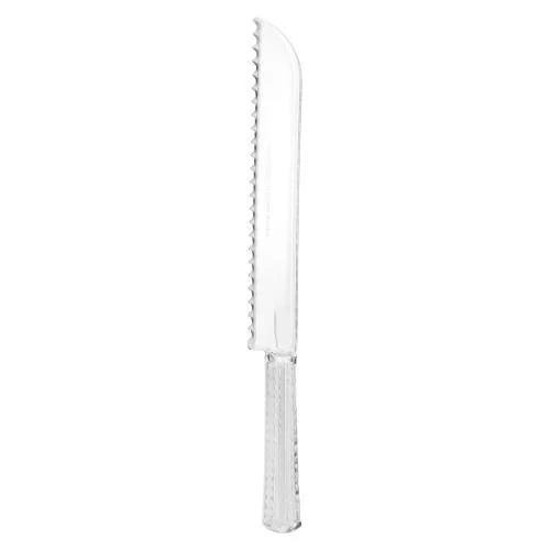 Clear serrated knife with strong, durable plastic construction. Perfect for cutting meats, breads, and desserts. Ideal for parties, catering, buffets, and everyday use.