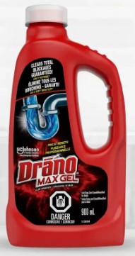 Drano Max Gel Clog Remover, 900 mL (30 oz) bottle for clearing tough hair, grease, and soap clogs in household drains