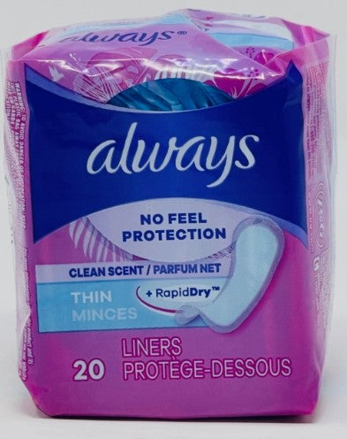 Always Thin Daily Liners – 20 scented, breathable liners with regular absorbency for daily comfort