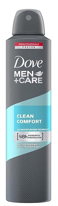 Dove Men+Care Clean Comfort antiperspirant deodorant spray 250 ml for long-lasting freshness and sweat protection