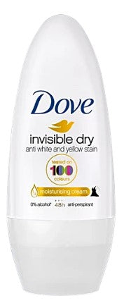 Alt text: Dove Roll-On Antiperspirant Invisible Dry 40ml – fights sweat, odor, and white/yellow stains, gentle on skin.