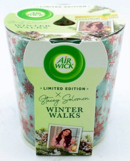 Air Wick scented candle, Winter Walks Pine scent in clear glass jar