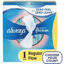 Always Infinity Feminine Pads, Size 1 Regular with Wings, 18-count pack