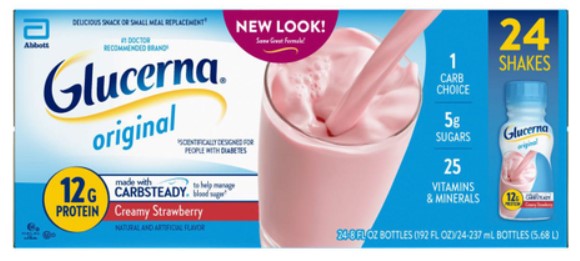 Glucerna Protein Shake 12g, Creamy Strawberry, 8 fl. oz bottle, ready-to-drink nutritional shake.