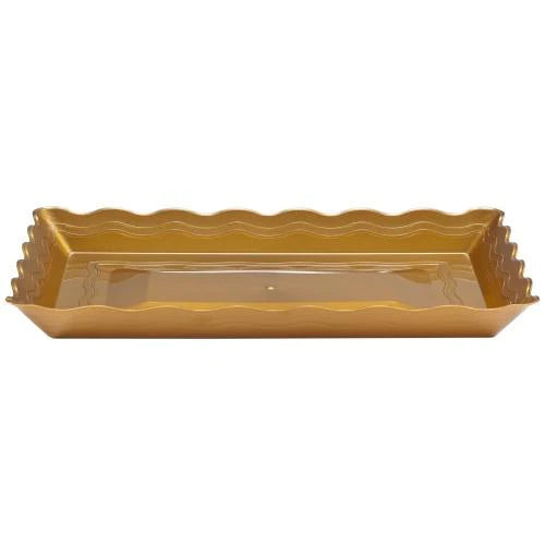9" x 13" Wave Rectangular Tray – Elegant plastic serving platter in White, Gold, and Clear. Ideal for catering, weddings, and events. Durable, stylish, and lightweight for effortless entertaining.