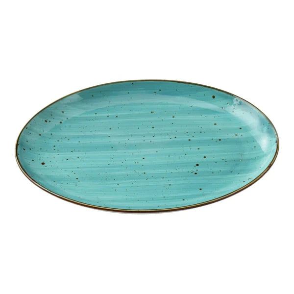 Yanco Coupe Platter LY-2108TQ is a stylish and versatile addition to any dining setup. Crafted from high-quality porcelain, this platter features a reactive glaze in a vibrant turquoise color, adding a rustic yet elegant touch. Its oval shape provides a unique presentation, making it ideal for serving appetizers, desserts, and small entrees. Built for durability, this platter is designed for high-traffic environments like restaurants, hotels, and cafes.