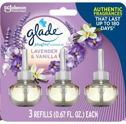 Glade Scented Oil Refill – Lavender & Vanilla delivers a soothing blend of floral lavender and creamy vanilla, providing long-lasting fragrance to keep your home feeling warm and inviting.