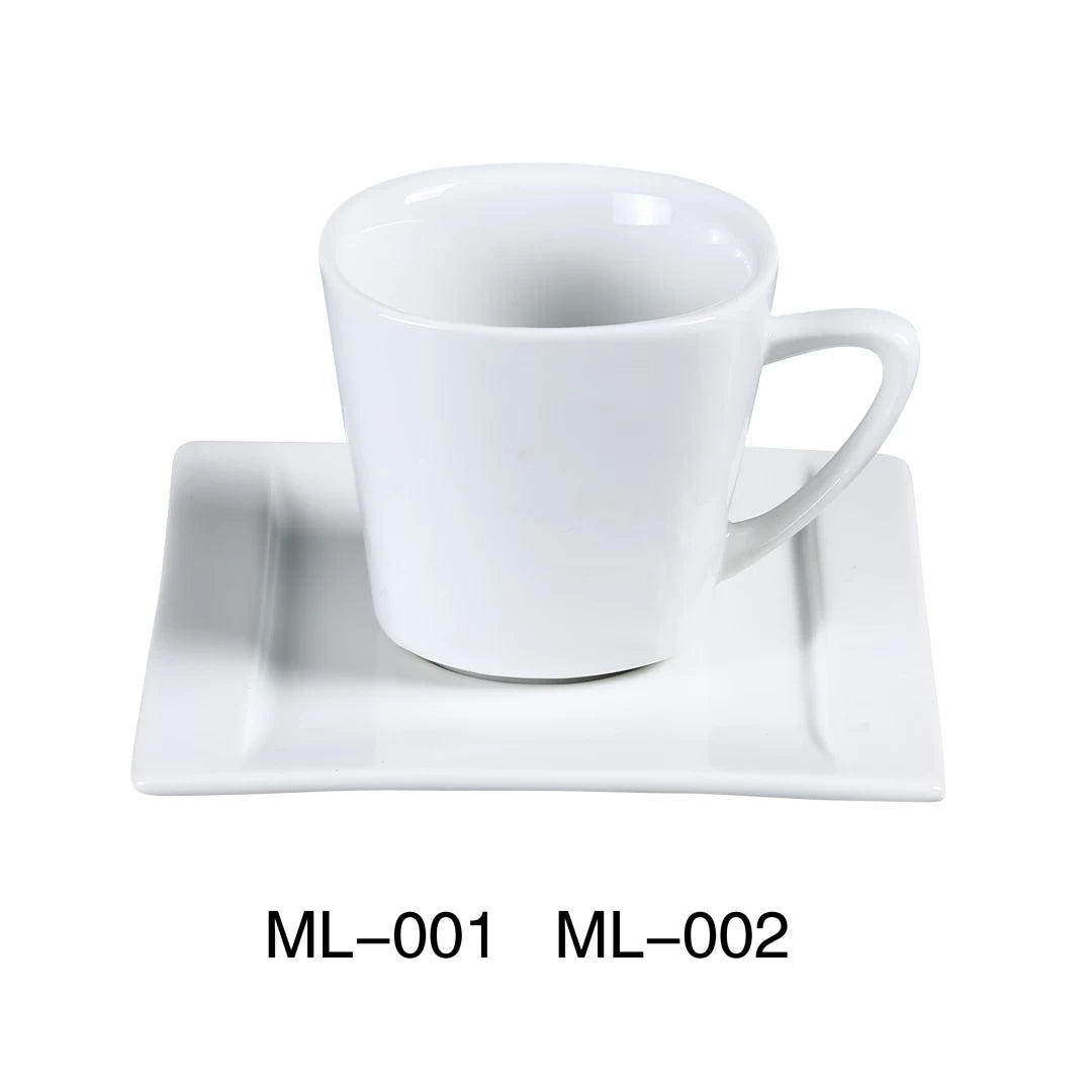 Yanco Square Saucer ML-002 is a stylish and durable addition to any dining establishment. Designed to pair perfectly with the Yanco Square Coffee/Tea Cup ML-001, this saucer enhances presentation while providing a functional base for serving tea and coffee. Made from high-quality porcelain with a super white finish, it offers a sleek and elegant look suitable for various settings. Its durable construction ensures long-lasting performance, and it is oven, microwave, and dishwasher safe for added convenience.