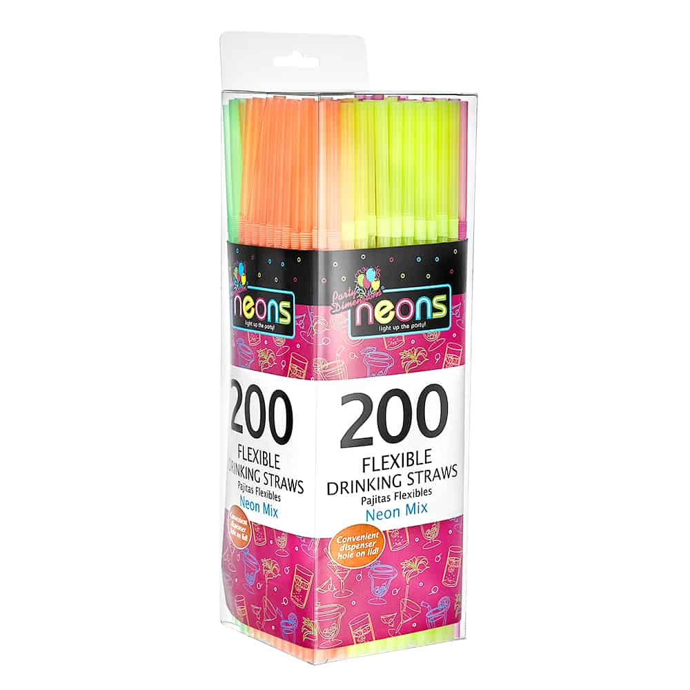Multi-Color Neon Flex Straws – bright, bendable drinking straws for sodas, cocktails, and smoothies. Perfect for parties, birthdays, and everyday use. Fun, flexible, and disposable for convenience.