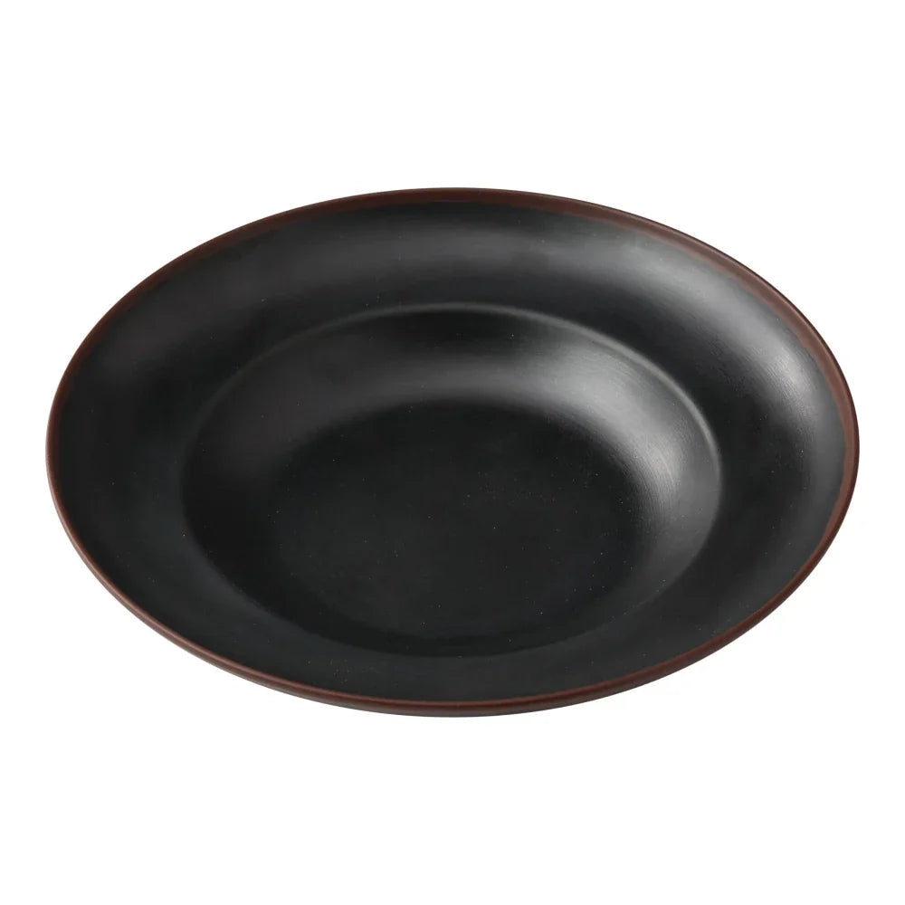 Yanco Mediterrean Pasta Bowl NA-810BK Crafted from melamine, this bowl is designed to be both durable and stylish, fitting seamlessly into various dining environments. Its white color with an ivory speckled finish and brown rim adds a refined touch to any table setting. With a 12-ounce capacity, this bowl is perfect for serving pasta, salads, or other side dishes. The melamine material ensures that the bowl is break-resistant and can withstand daily use in hotels, restaurants, and cafes.