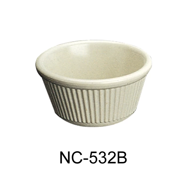 Yanco Fluted Ramekin NC-532B crafted from extra heavy-duty melamine, this round, fluted ramekin is built to last and withstand the rigors of daily use. With a 5 oz. capacity, it's ideal for serving everything from appetizers and sides to desserts and sauces. The classic bone color and design add a touch of elegance to any table setting, while the dishwasher-safe feature makes clean-up a breeze. Measuring at 3-3/8" diameter and 1-3/4" height, this ramekin is perfect for individual portions.