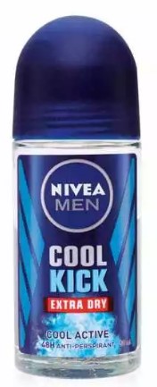 Nivea Men Roll-On Cool Kick X Dry Clear Blue, 50 ml, cooling deodorant with strong sweat and odor protection.