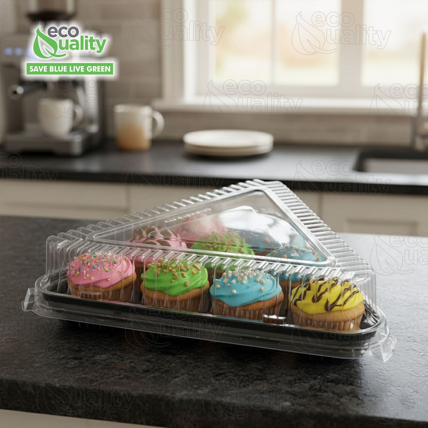 Black Triangle Catering Serving Tray Platter 16x16 with Clear Dome Lid - Dessert Carrier