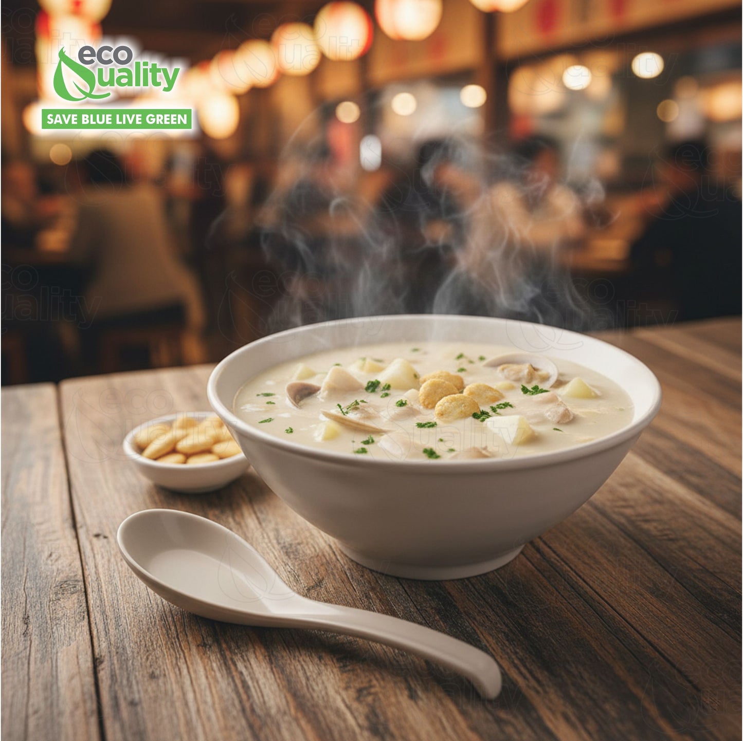 Asian White Plastic Disposable Dining Soup Spoons