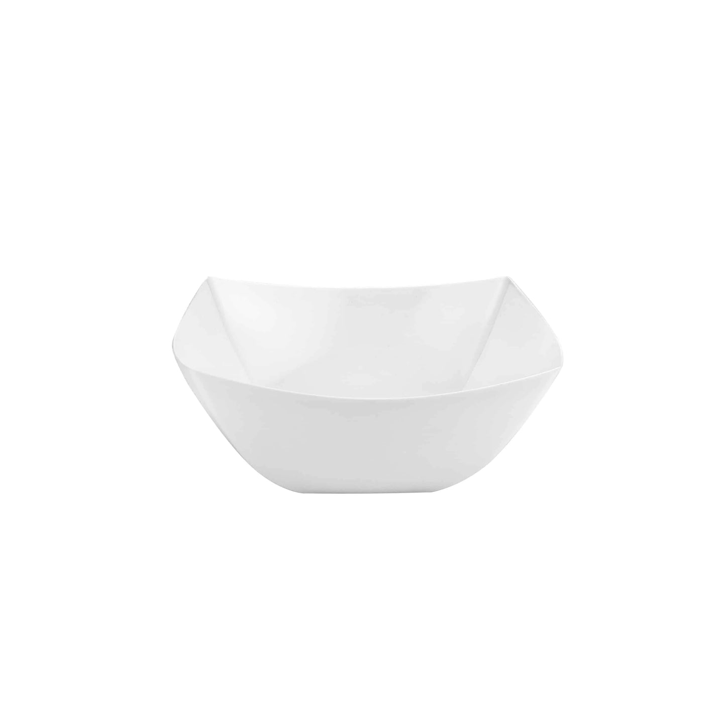 Elegant Fluted Square 10oz Bowl with fluted edges, available in clear and pearl finishes, ideal for serving salads, soups, snacks, and desserts.