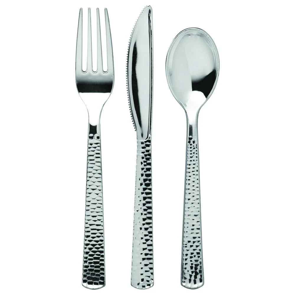 Pebbled Combo Cutlery 96pcs set in gold and silver, perfect for weddings, parties, and catering. Elegant and disposable cutlery with a sophisticated pebbled texture for upscale dining.