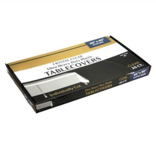 Precut 66"x90" Clear Plastic Table Cover – Waterproof disposable tablecloth for parties, weddings, and events. Protects surfaces from spills and stains while maintaining a sleek, elegant look.