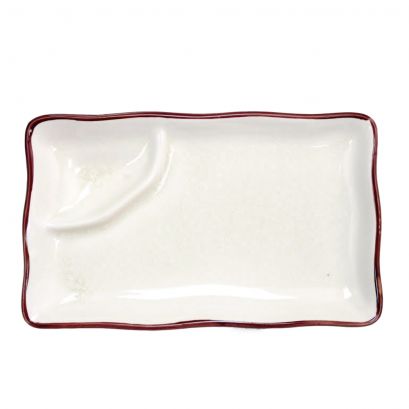 C.A.C. 8" Rectangular Platter with Triangular Compartment – Creamy White glazed porcelain, chip-resistant and elegant. Sold 24 per case. SKU: RSCAC-666-77-W.