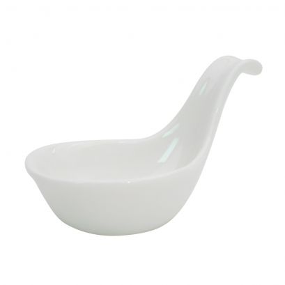 C.A.C. 1oz Mini Dish with Handle, 4" diameter, ideal for sauces, dips, and tastings. Sold as 36 per case. SKU: RSCAC-BH-104.