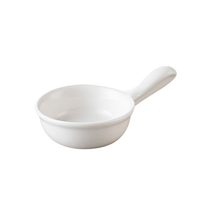 C.A.C. 0.5oz small porcelain casserole with handle, 4" dish for sauces and condiments. Durable, stylish, case of 48. SKU: RSCAC-CAS-2-P.