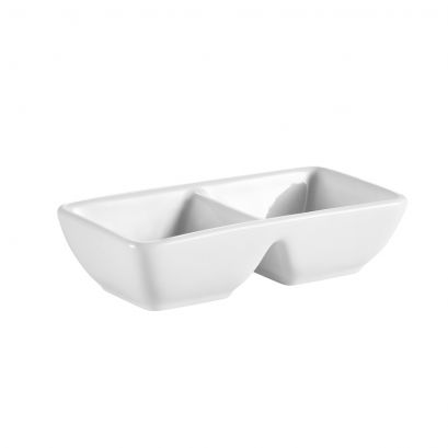 C.A.C. 7 7/8" 2-Compartment Rectangular Tray – Durable, chip-resistant porcelain tray with two sections for sides and condiments. 24 per case. SKU: RSCAC-CN-2T8.