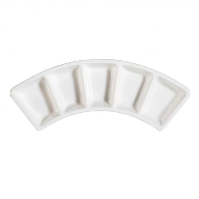 C.A.C. 5 Section Dish – 10" durable, chip-resistant porcelain dish with five compartments for sauces, condiments, and tastings. 24 per case. SKU: RSCAC-CN-5B10.