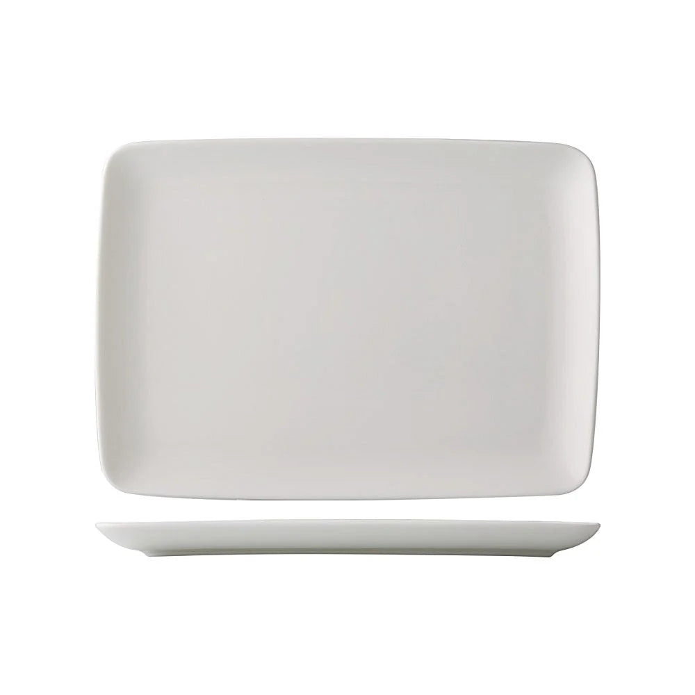 C.A.C. Coupe Curved Rect. Plate 6" – Stylish porcelain plate ideal for appetizers or desserts. 36 per case. SKU: RSCAC-KC-6CC.