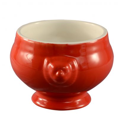 Lion Head Bouillon Red 15oz 6 1/4" (24/Case) – A striking red bouillon bowl featuring the classic lion head design, perfect for serving soups, stews, and generous single portions. Its durable, high-quality construction ensures reliable performance in restaurants, hotels, and catering setups while adding a bold pop of color to your table presentation.