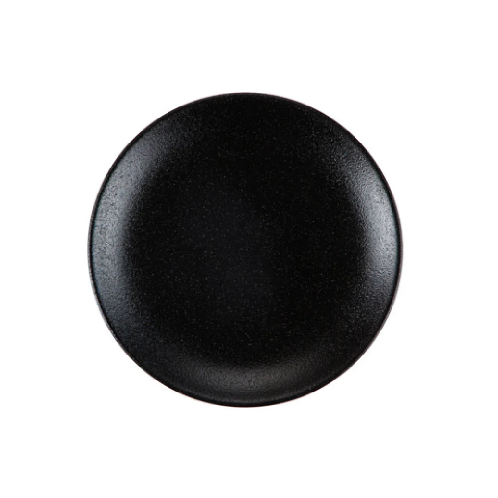 Morton Round Plate Lava Glaze Matte Black 10 1/2" (12/Case) – A 10 1/2-inch round plate featuring a striking lava glaze in matte black. Ideal for serving entrées, salads, or main courses, crafted from durable, high-quality stoneware for restaurants, cafés, catering, and modern table presentations.
