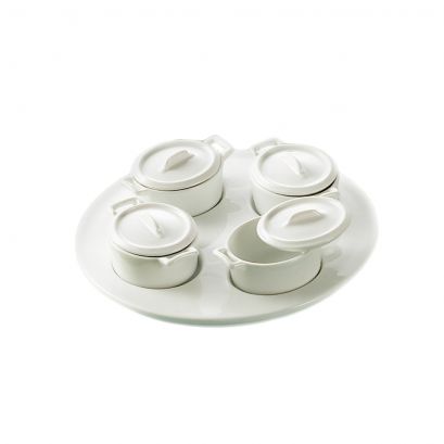 C.A.C. PT-B5 set with four 3 oz oval jars and round porcelain tray, case of 6